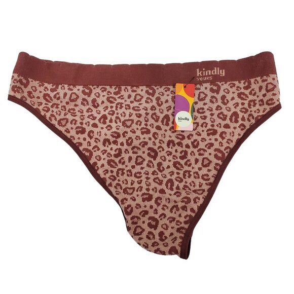 Kindly Yours Woman's Burgundy Animal Print Ribbed‎ Knit Thong NWT Plus Size XXL - Picture 1 of 3